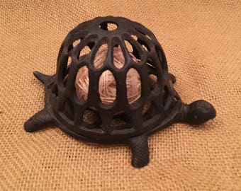 vintage cast iron turtle string holder