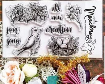 All Creation Sing Stamp Set Clear Bird Nest Flowers Floral New song Jesus Christian Art Worship Bible Journaling Growing Meadows Tai Bender