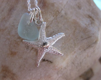 Sea glass necklace - sterling silver seaglass jewelry Starfish Seaglass sterling beach Glass necklace Beach Glass Jewelry