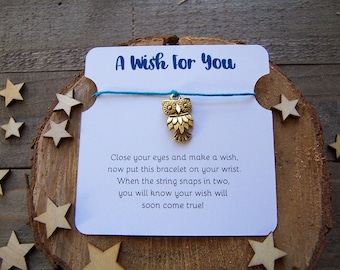 Gold Owl Wish Bracelet, Gold Wish Bracelet, Owl Friendship Bracelet, Dainty Bracelet, Owl Jewelry, Owl Gift, Owl Charm Bracelet