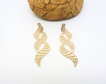 2 pendants prints spiral twisted filigree 35 * 10mm gold (XEF26)