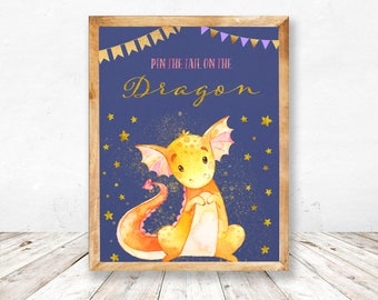 Pin the Tail on the Dragon, Printable Dragon Party Game, Pin Game Digital, Pin Game Printable, Pin Game Download, Pin the Tail Game Dragon,