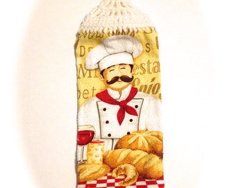 Pastry Bread Chef Hand Towel With White Crocheted Top
