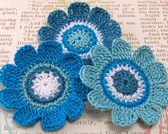 Blue Crochet Flower Appliques