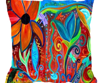 Retro floral art intuitive art throw pillow case from my art