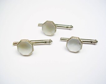 Vintage Tuxedo Studs Vest Buttons Set of 3 Srping Shanks octagonal inlaid Mother of Pearl Formal Wear Tuxedo Accessory Wedding Jewelry