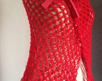 Red Shawl hand-knitted