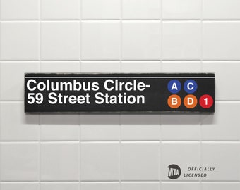 Columbus Circle- 59 Street Station - New York City Subway Sign - Wood Sign