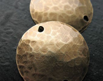 20mm Antiqued Brass Hammered Double Hole Discs - 1 pair