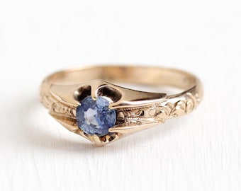 Vintage Sapphire Ring - Antique 10k Rosy Yellow Gold .62 CT Engagement - Size 8 Genuine Blue Gemstone Early 1900s Fine Belcher Jewelry
