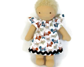 7 inch, 8 inch, 9 inch Waldorf scottie dogs doll dress, toy clothing, tiny doll dress
