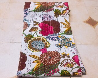 Indian handmade floral twin kantha quilt blanket throw Bohemian bedspread rali gudri