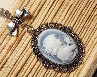 Blue and Silver Cameo Necklace
