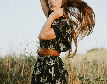 Golden Cactus Big Tee, oversized t-shirt dress, hand printed metallic gold cacti, made in the USA by Simka Sol®
