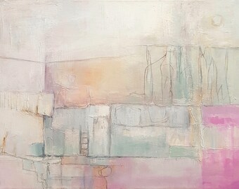 Mixed Medium Art, Abstract Landscape Painting, Original Canvas Art, Original Acrylic Painting, Abstract Art, Canvas Painting, Pink Painting