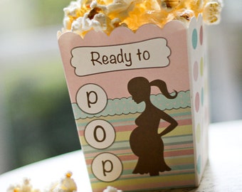 Ready to Pop "The Original" Pink Blue Baby Shower Popcorn Favor Box (SET OF 10)