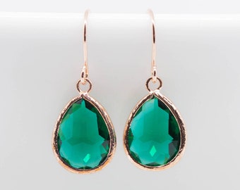 Earrings Rosegold drops Green emerald Emerald Earrings