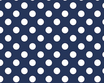 Navy Blue Polka Dot Fabric - Riley Blake Medium Dot - Navy and White Dot Fabric