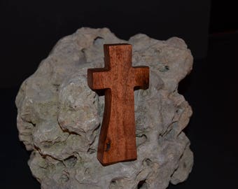 Wooden Wall Cross; 2.5"x5"x1"; Small Wood Cross; Wall Cross Decor; Crooked Cross; Mesquite; Handmade; Free Ground Shipping cc5-5030118