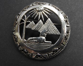 Art Deco 1920's Egyptian Revival Silver Brooch