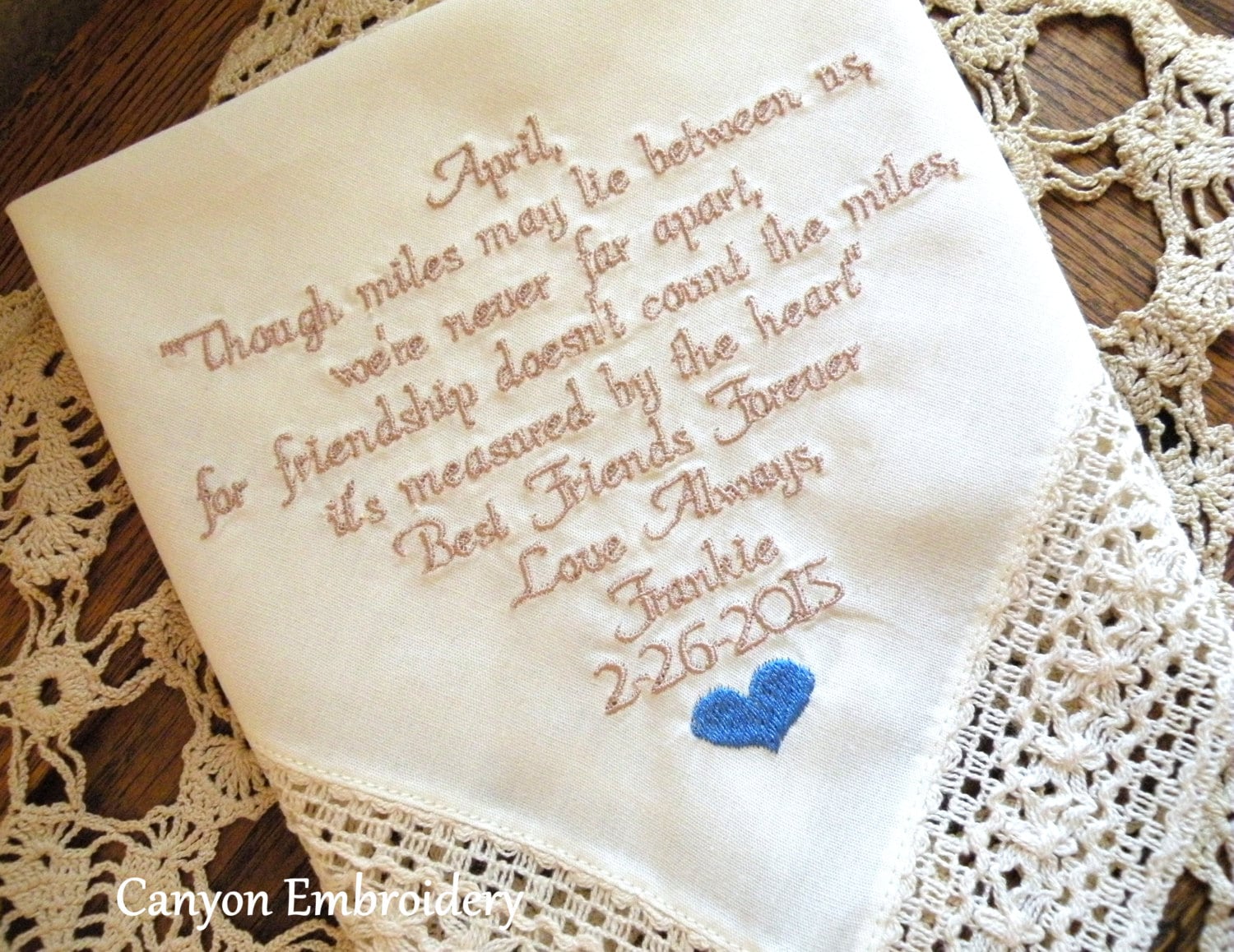 Best Friend Wedding Gift Embroidered Wedding Hankerchief