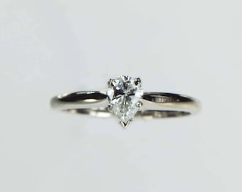Vintage 1970s Pear Shape Diamond Engagement Ring .45ct