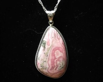 Rhodochrosite Necklace in Sterling Silver