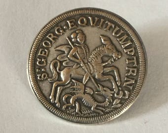 St George Slays Dragon Vintage Metal Picture Button Old