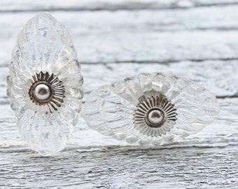 Shabby Chic Clear Glass Knobs -Dresser Drawer Knobs Pulls Handles-Crystal Knob-Kitchen Hardware-French Cottage Bedroom-Craft Fair Furniture