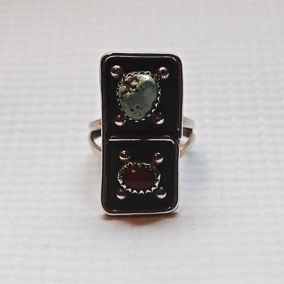 Native American Sterling Silver Turquoise Coral Ring Sz 9 #4080