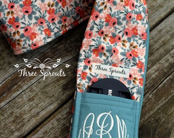 Camera Strap Cover, Camera Strap, Monogrammed Camera Strap, Rifle Paper Company Fabric - Rosa Peach Floral