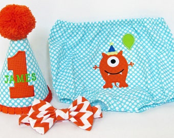 Monster cake smash outfit, Monster Smash Cake outfit, Monster first birthday set, Monster 1st birthday outfit, Monster Birthday Hat, Tie