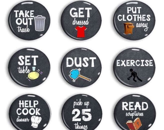 Chalkboard Chore Magnets - Chore Chart Chores - Kids Jobs - Command Center - Daily Reminders - Exercise Routine - To Do Done List - Magnets