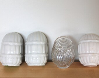 Lot of 4 Vintage Glass, Milk Glass & Ceramic Bird Cage Feeders Waterers Clear and White