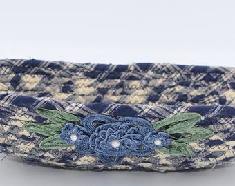 Blue flower coiled fabric basket