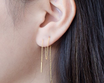 Long Threader Earrings, Sterling Silver, Gold Plated Chain Earrings, Thin Chain Stick Earrings, Minimal Lunaijewelry, Gift for Her, CHE023