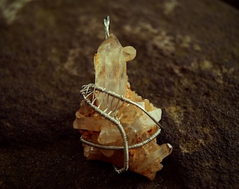 Clear Quartz Cluster Wire Wrapped Pendant