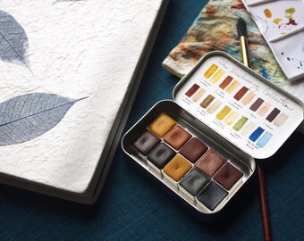 Handmade Watercolor Paint - The Hushwing Collection - 10 Half Pans - Natural Earth/Modern Pigment - Professional Artist Paint - Artist Gift