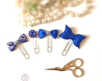 Blue and silver Planner Clip Set of 4 , blue and silver planner paper clip set