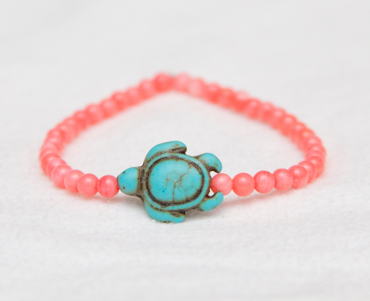 Turtle charm bracelet pink bead jewelry gift for her