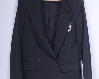 Madeleine Womens M Blazer Black Shiny Double Breasted Casual Jacket Detailed Buttons