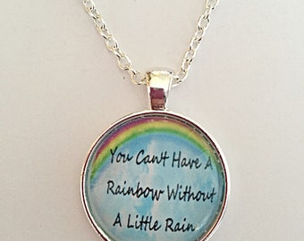 Rainbow Quote Necklace - Inspirational Jewelry - Glass Quote Pendant - Rainbow Jewelry - Gift For Her