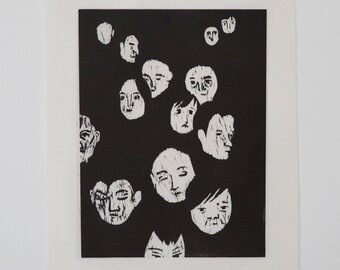 Faces woodcut print