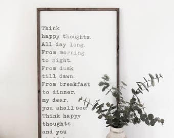 Think Happy Thoughts Wood Sign Framed
