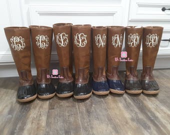 ON SALE Monogrammed Tall Duck Lined Boots Personalized Tall Duck Plaid Lined Boots for Women Snow Boots with Monogram