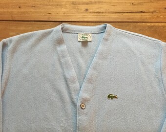 Vintage Men's Izod Lacoste Light Blue Cardigan Sweater Size Large