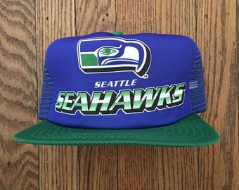 Vintage 80s 90s Deadstock New Era Seattle Seahawks NFL Mesh Trucker Hat Snapback Baseball Cap * Made In USA