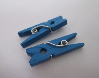 x 10 linen wooden clothespins painted 26 x 8 x 3 mm blue