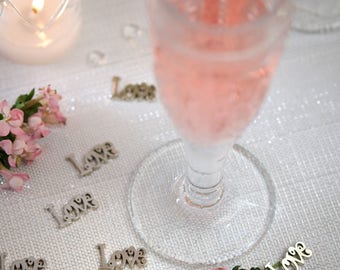 Metal LOVE Table Confetti for a pretty wedding table, Silver Metal LOVE Wedding table confetti, Re-usable metal LOVE wedding table scatter,