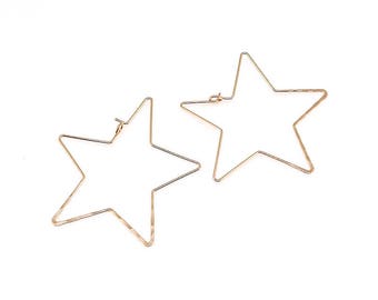 NP-1930 Rose Gold, 45mm, Hammered, Star, Earring Hooks, Ear wires, Hoop Earrings, 2pcs